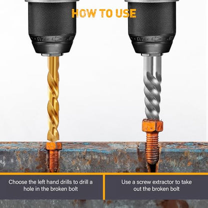 Screw Extractor and Left Hand Drill Bits Set, Bolt Remover Reverse Cobalt HSS Steel Drill Bit for Rounded-Off, Damaged Bolts, Screws&Studs Removal Tool - style: Screw Extractor 10PCS