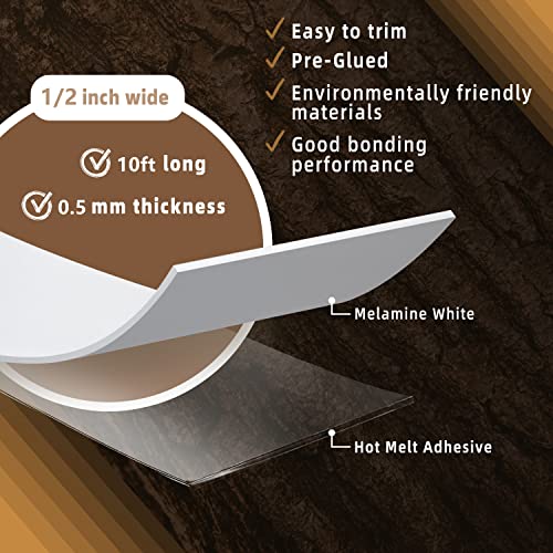 GSCIT Club White Melamine Edge Banding, 1/2 inch x 10ft Wood Edge Banding with Hot Melt Adhesive Pre-glued Cabinet Edge Banding Flexible Veneer Edging for Plywood Furniture Table - color: White, size: 1/2"x 10ft