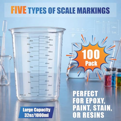 Hushee 100 Pcs 32 oz Paint Mixing Cups 1000 ml Disposable Measuring Cups