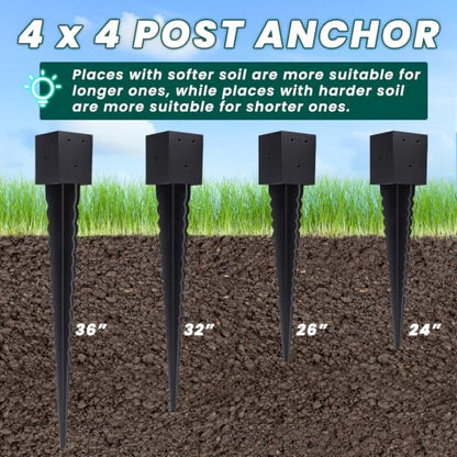 2 Pcs 4"x4" Fence Post Anchor Ground Spike 24"(Actual: 3.6"x3.6") - size: 24 Inch