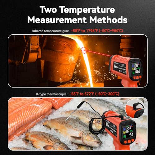 Infrared Thermometer Temperature Gun 1796°F 16:1 Laser - color: -58°F to 1796°F, Orange