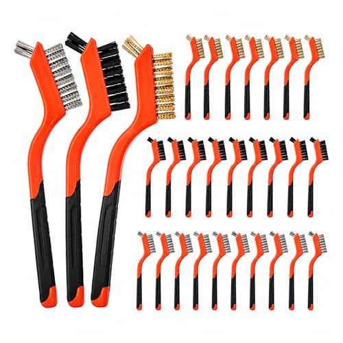 24 Pack Wire Brush Set, 7 in Small Brass Stainless Steel Nylon Brushes