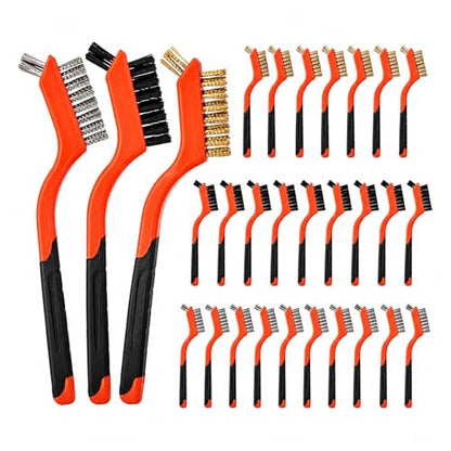 24 Pack Wire Brush Set, 7 in Small Brass Stainless Steel Nylon Brushes
