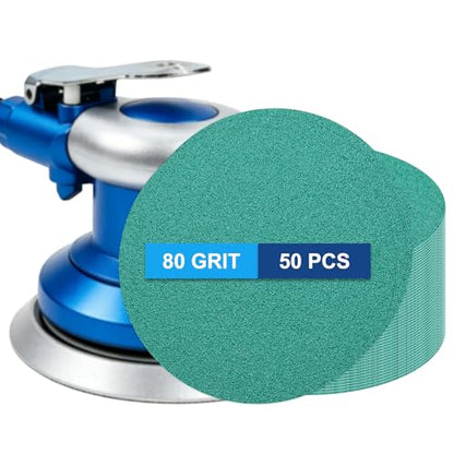 50Pcs 5" PSA Sanding Discs 80 Grit Polyester Film Green - size: 5 Inch-80 Grit