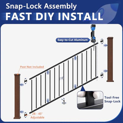 36 in H x 12 ft W Modular Real Aluminum Stair Railing Kit, 2 Panels - color: 6ft Stair - 2Pack