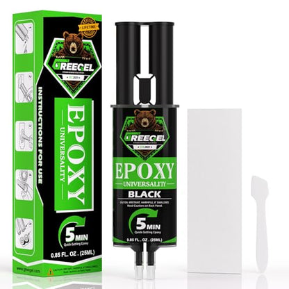 2 Part Black Epoxy Glue 5 Minute Set Adhesive, 0.85 oz Syringe - color: Black, size: 0.85 fl oz (25 ml)