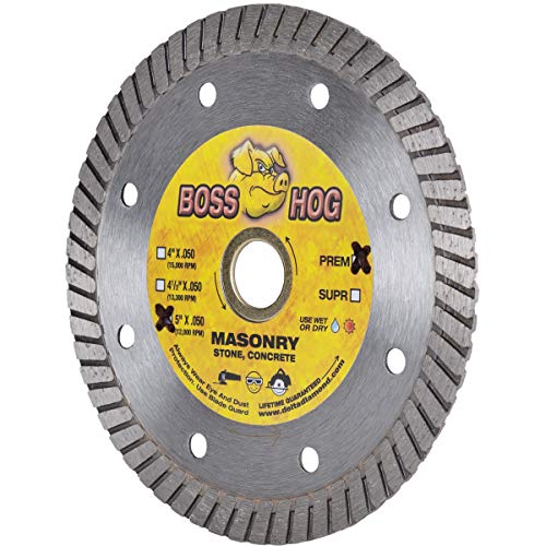 Delta Diamond Boss Hog 5 Inch 3 Pack Turbo Premium Diamond Blade for Masonry, Brick, Block, Pavers, Concrete, Stone, Wet/Dry Cutting, Continuous Rim (5" 3 Pack) - size: 5 Inch 3 Pack