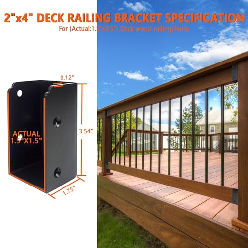 4Pcs Deck Railing Brackets Connectors,Heavy Duty Steel 1.2 inch Thickness Concealed Brackets for 2"x4" (Actual 1.5"x3.5") Wood Posts for Deck Railing、Fence、Porch、Garden Pergola - size: Parallel
