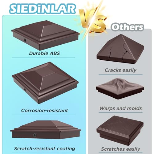 SIEDiNLAR 4x4 Post Caps Brown 36 Pack, Fence Post Covers Outdoor Waterproof - color: Brown, size: 4x4in, 36 Pack