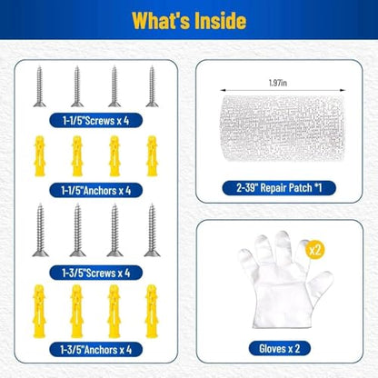 Kenbry Drywall Anchor Repair Kit,1.96' x 39.37' Patch Easy Cut for Fast Loose Anchors Fix, No Need to Redrill or Fill, Ideal for Most of Surfaces