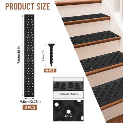 30 x 3.75 Inch Aluminum Stair Tread, 8 Pack Non Slip Metal Nosing - color: Black
