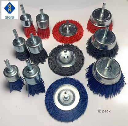Signi 12 Pack Nylon Bristle Filament Abrasive Brush Drill Wheel and Cup Brush Set with 1/4 Inch Shank, Surface prep Remove Rust/Corrosion/Paint (2.5" Wheel, Straight Shank) - style: 2.5" wheel