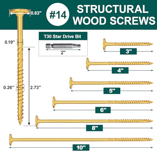 #14 x 10 Inch Wood Structural Lag Screws - size: #14 x10"