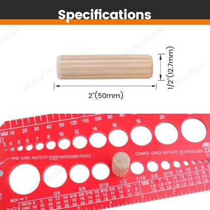100 pcs 1/2" x 2" Wooden Dowel Pins, Hardwood, Kiln-Dried Fluted & Beveled Design for Easy Insertion for Woodworking, Furniture, Crafts & DIY Projects (12.7mm x 50mm) - size: 1/2" x 2"