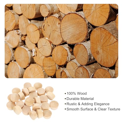 uxcell 26Pcs Wood Button Plugs, 14mm/0.55" Flat Head Hardwood Screw Hole Plug Wooden Caps Buttons Wood Plug for Furniture Woodworking Craft Decor (15.5mm x 14mm) - size: 15.5x14x9mm