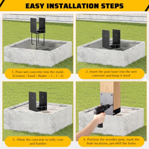 Gisafai 4 Pcs 6x6 Post Anchor Base Bracket for Wet Concrete 5.5x5.5 Inch
