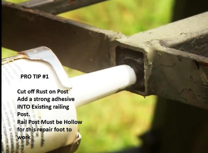 ANVIL'S No Welding Core Drilled 1" Outdoor Step Handrail Repair Brackets Loose Rusty Railings Post 7" Steel Grip Rail Mount for Wrought Iron Metal Rails Posts Broken Out of The Concrete Black