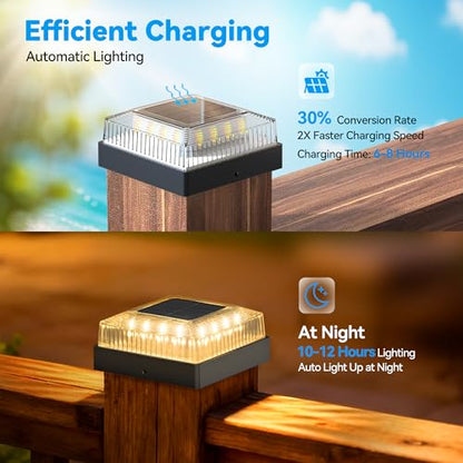 Solar Post Cap Lights for 4x4 Wood/Vinyl Fence Posts, 6-Pack - color: Black, size: 6 Pack