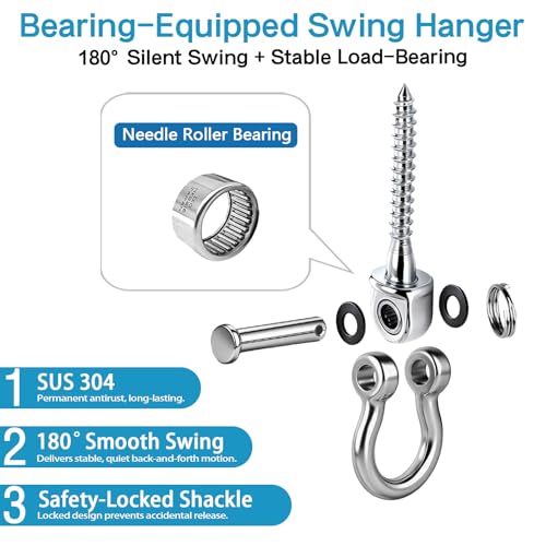 Helffer 2 Pack Heavy Duty Swing Hangers with Needle Bearings - Extra Thick 304 Stainless Steel Swing Sets Brackets, 1500LBS Quiet Swing Hardware for Wood & Concrete, Punching Bag, Hammock Chair