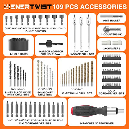 ENERTWIST 109Pcs Drill Bit Set with Ratchet Screwdriver Portable Case - style: 109PCS