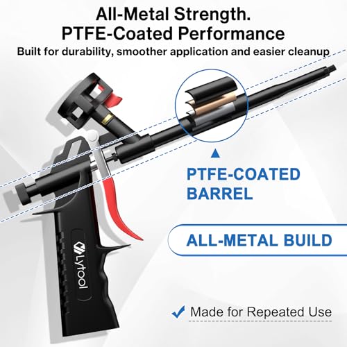 Lytool 2-Pack Spray Foam Gun Kit, PTFE-Coated Expanding Foam Applicator Gun with Extension Tubes & Cleaning Brushes, All-Metal PU Foam Gun for Insulation, Sealing, Gaps & Cracks - color: 2 Pcs Black