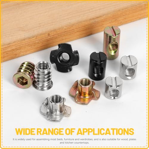60PCS M6 x 10/12/15/20mm Barrel Nuts, Yellow Zinc-Plated Carbon Steel Cross Dowels Slotted Barrel Nut, M6 x 15mm Threaded Inserts with M6 x 10mm T-Nuts Kit, for Wood Furniture Screw - color: Zinc Yellow, size: M6 x 10/12/15/20mm