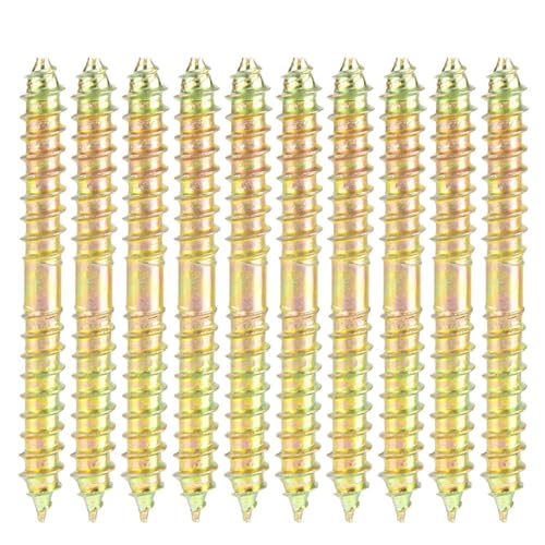 Double Ended Self-Tapping Dowel Screws, 10 Pack 60mm Zinc Plated Wood Screws for Furniture, Woodworking Joint Connector Bolts
