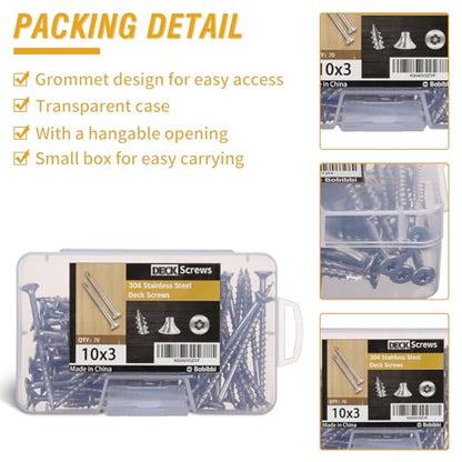 304 Stainless Steel Wood Screws, Flat Head T25 Torx Drive Deck Screws, #10x3 Inch for Wood, Decking and Fence, 1lb(70Pcs) - size: 10x3'', style: 1lb