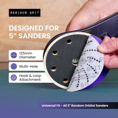 Serious Grit - 5-Inch P40 Grit Ceramic Multi-Hole Sanding Discs - 25 Pack - size: 40 Grit