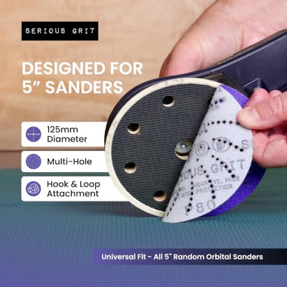 Serious Grit - 5-Inch P150 Grit Ceramic Multi-Hole Sanding Discs - 50 Pack - size: 150 Grit