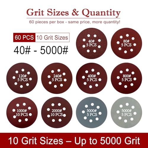 60 PCS 5 Inch Sanding Discs, 240 Grit Hook and Loop Sandpaper for Orbital Sander, Round Sanding Pads for Random Orbital Sander, Sandpaper Discs for Wood Metal Polishing - style: TiePan-240#-60pcs