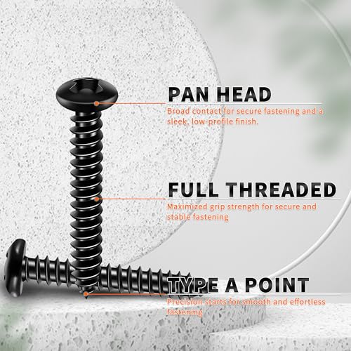 100 PCS #6 X 1 inch 18-8 (A2) Stainless Steel Pan Head Phillips Wood Screws, Black Coated Full Thread No.6 X 1'' Multipurpose Screw by TPOHH - size: #6 X 1 inch
