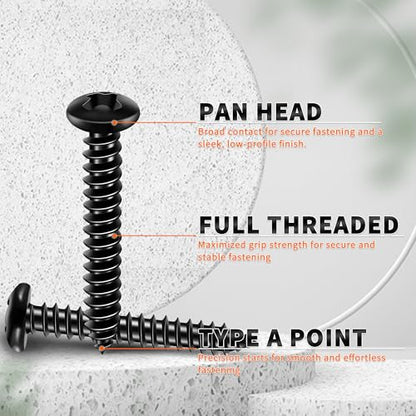 100 PCS #6 X 1 inch 18-8 (A2) Stainless Steel Pan Head Phillips Wood Screws, Black Coated Full Thread No.6 X 1'' Multipurpose Screw by TPOHH - size: #6 X 1 inch