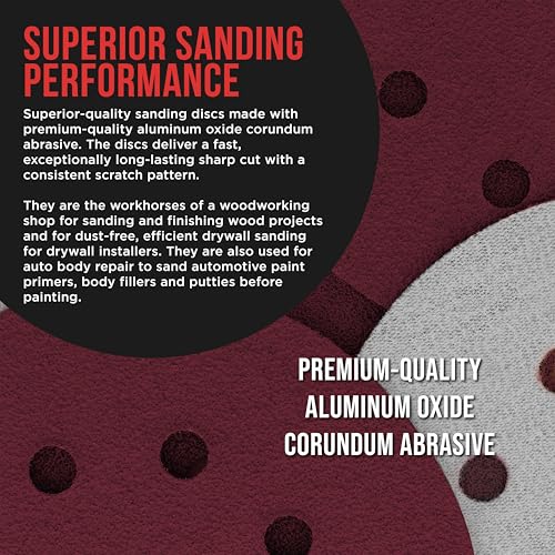 ProductionShop 5" Red 8-Hole Pattern Sanding Discs, 100 Disc Variety Pack, Grits 40, 60, 80, 100, 150, 180, 220, 320, 400, 600, 800 - Hook & Loop Sandpaper for Random Orbital Sanders - Woodworking - style: Variety Pack 100