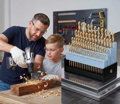 29Pcs Cobalt Drill Bit Set, 135 Degree Tip High Speed Steel with Black and Gold Finish, Stainless Steel, Plastic and Wood with Indexed Round Case 1/16"-1/2" - color: 4341-29Pcs