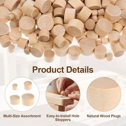 cobee 200 Pcs 4 Sizes Wood Plugs,(1/2, 3/8, 5/16, 3/16 Inch)