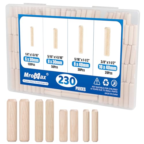 220Pcs Wooden Dowel Pin Assortment Kit, 4 Sizes(1/4", 5/16", 3/8") - size: Mix (6.35mm, 7.94mm, 9.53mm) - 4 Sizes