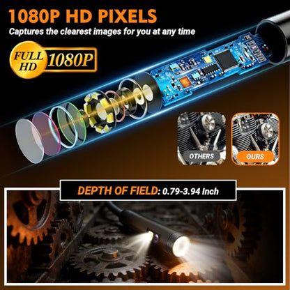 Dual Lens Endoscope Camera with Light, 1080P Borescope