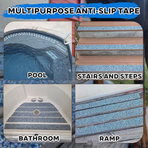 Blue Rubber Anti Slip Tape 6Inchx16.5Feet，Blue Non Slip Tape for Pool,Stair Steps,Bathroom,Trails,tub,Boats,ramp,Stairs Grip Tape,No Skid, High Traction Friction - size: 6Inchx16.5Feet