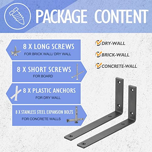 CLT Black Shelf Bracket, 12” X 5” Quarter Inch (1/4") Thick- Max Load: 440 lb Rustic Industrial Modern Farmhouse Heavy Duty Cold Rolled Steel Bracket for Table Bench, Space Saving DIY, Pack of 4 - color: Black L Bracket, size: 12 Inch