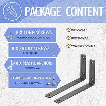 CLT Black Shelf Bracket, 12” X 5” Quarter Inch (1/4") Thick- Max Load: 440 lb Rustic Industrial Modern Farmhouse Heavy Duty Cold Rolled Steel Bracket for Table Bench, Space Saving DIY, Pack of 4 - color: Black L Bracket, size: 12 Inch