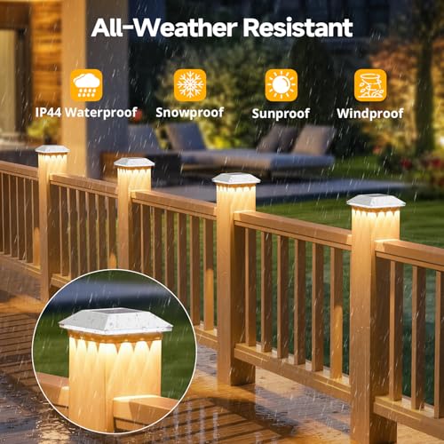 Mlambert 16 Pack 4x4 Solar Post Light, 3 Mode Wooden Vinyl Fence Cap, White - color: White, size: 16 Pack