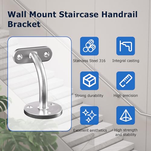 Stair Railing Bracket, 4 Pack Stainless Steel 316 Marine Grade Wall Mount Handrail Bracket for Wood & Metal Stair Railing, Support Flat Surface Square Tube, Brush Finish - size: Stainless Steel 316, style: 4 Pack