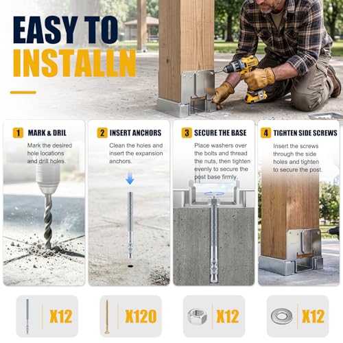 6x6 Post Base for Concrete, Heavy Duty Galvanized Steel Bracket, 12 Pack - color: 6X6 - 12Pcs
