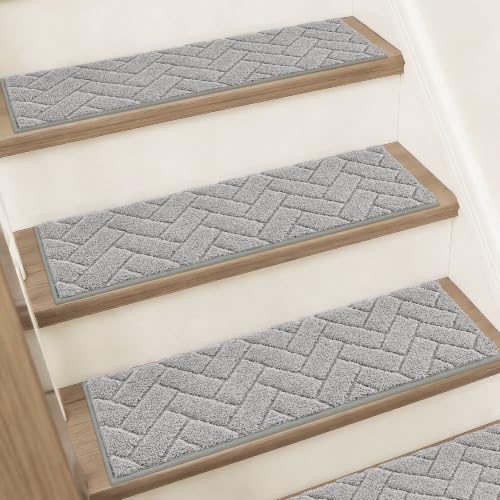 BEQHAUSE Non Slip Stair Treads for Wooden Steps 28" x 9", 4pcs, Grey - color: Grey - Geometric, size: 28 in X 9 in (4 Pieces)