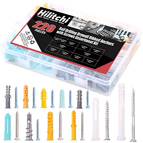 Hilitchi 220-Pieces Zinc and Plastic Self Drilling Drywall Anchors with Phillips Pan head Self Tapping Screws Assortment Kit - size: B Kit