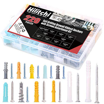 Hilitchi 220-Pieces Zinc and Plastic Self Drilling Drywall Anchors with Phillips Pan head Self Tapping Screws Assortment Kit - size: B Kit