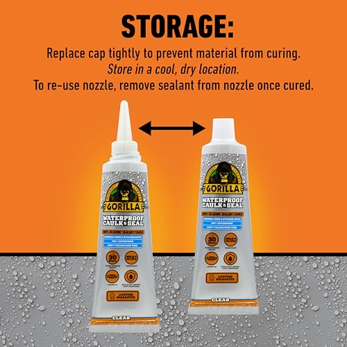 Gorilla 100% Silicone Caulk, Waterproof Sealant, 2.8oz Squeeze Tube, Clear - color: Clear, size: 1 - Pack