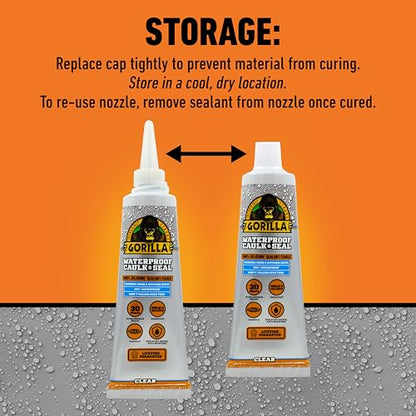 Gorilla 100% Silicone Caulk, Waterproof Sealant, 2.8oz Squeeze Tube, Clear - color: Clear, size: 1 - Pack