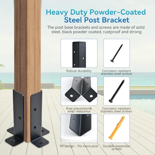 8 PCS Adjustable Deck Post Anchor Base Brackets Fit 1.5x1.5,2x2,2x4,4x4 Post, Wood Fence Pergola Post Base Brackets Kit for Decking, Fencing, Pergola, Railing, Mailbox Mount, Patio Covers - size: 8 pieces